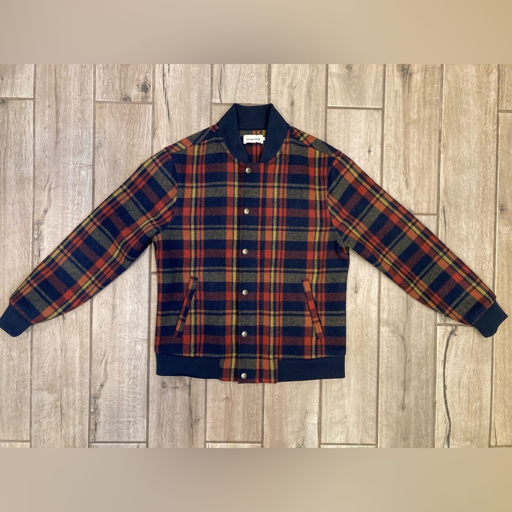 Taylor Stitch Plaid Bomber Jacket in Navy, Red & Mustard